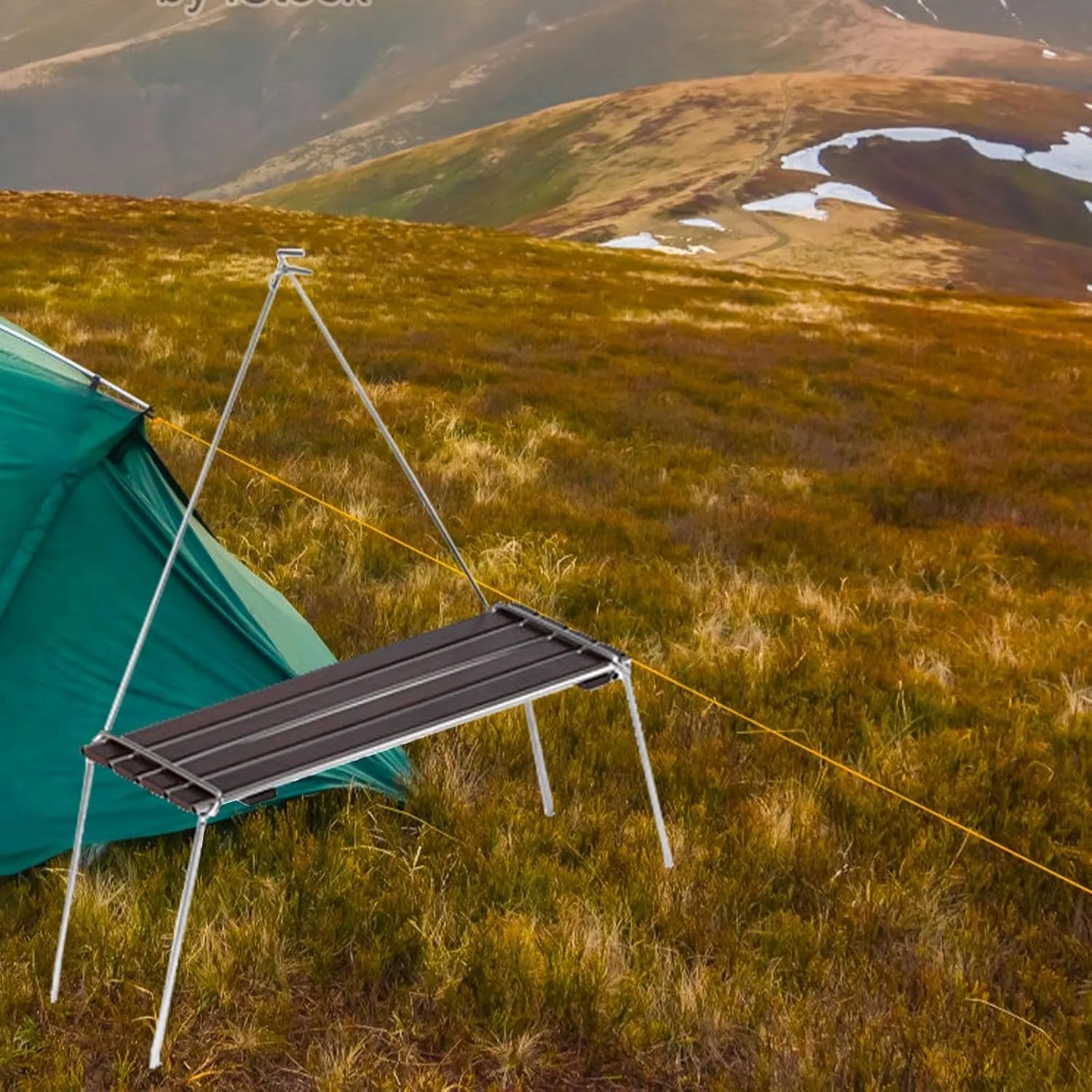 Camping Folding Table Portable Table Camping Furniture with Light Pole Wood Table for Outdoor Garden Travel Cooking Picnic
