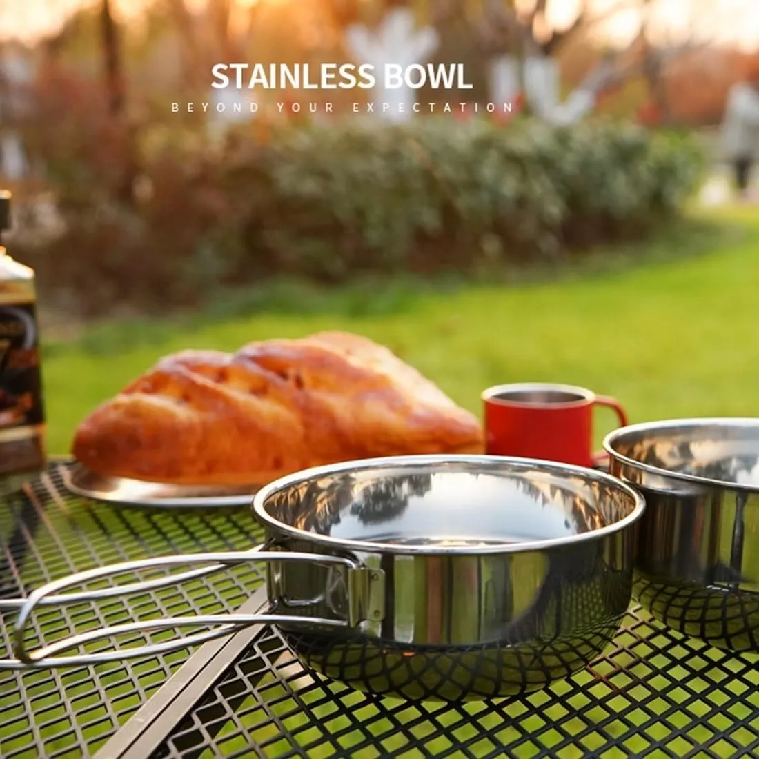 Camping Kitchen Utensil Outdoor Camping Folding Bowl 304 Stainless Steel Multifunctional Picnic Cooker for Outdoor Cooking