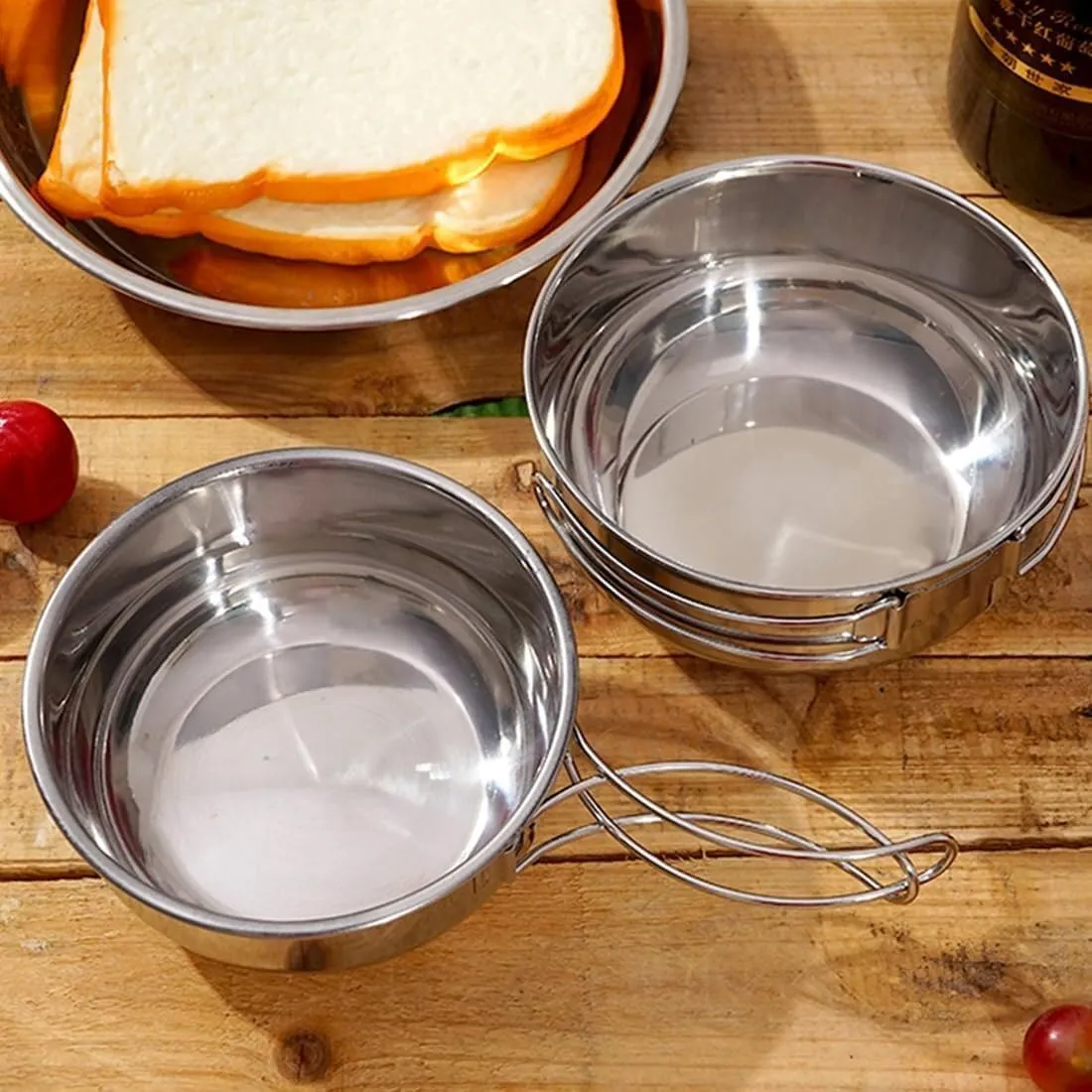 Camping Kitchen Utensil Outdoor Camping Folding Bowl 304 Stainless Steel Multifunctional Picnic Cooker for Outdoor Cooking