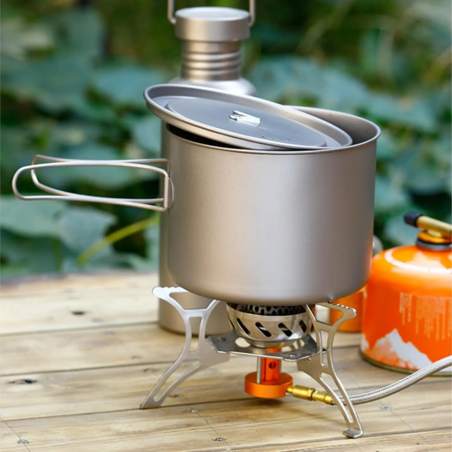 Camping Kitchen Utensil Outdoor Soup Pot Folding Handle Camping Portable Cooker Titanium Pot Hot Pot Pot for Outdoor Cooking