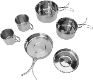 Camping Kitchenware, Efficient Cooking 304 Stainless Steel Pan Pot Plate 6PCS Portable Cookware Set Multifunctional for Hiking for Outdoor