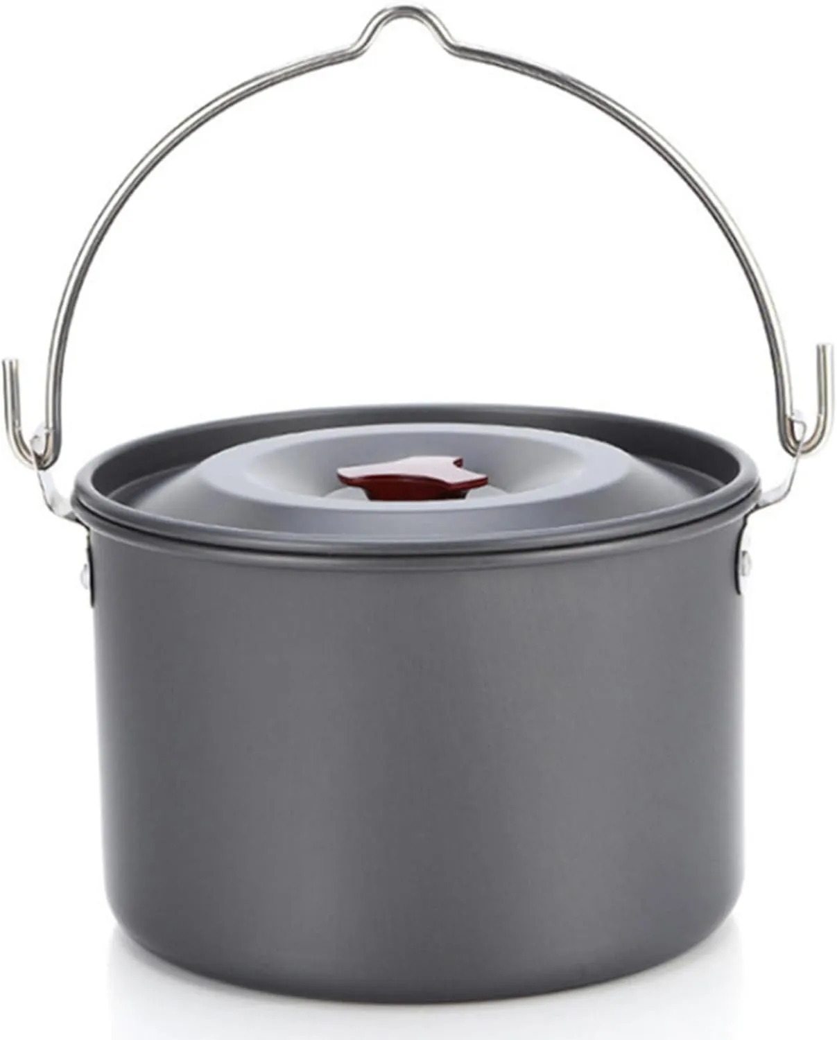 Camping Pot with Lid & Handle Hangable 4L Round Camping Pots Portable Lightweight Aluminium Alloy Cookware for Self-Driving, Tour, BBQ, Picnic