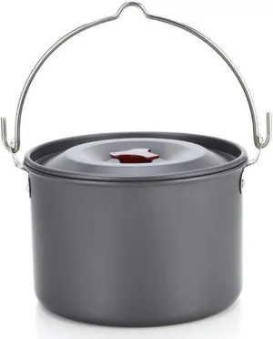Camping Pot with Lid & Handle Hangable 4L Round Camping Pots Portable Lightweight Aluminium Alloy Cookware for Self-Driving, Tour, BBQ, Picnic