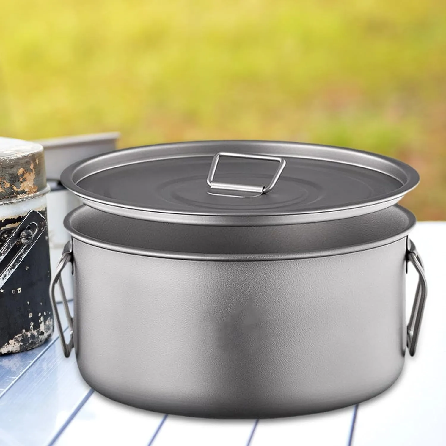 Camping Pot with Lid Titanium Mug 2200ml Plate Dish Portable Cooking Equipment Camp Cooking Pot for Fishing Backpack Trekking