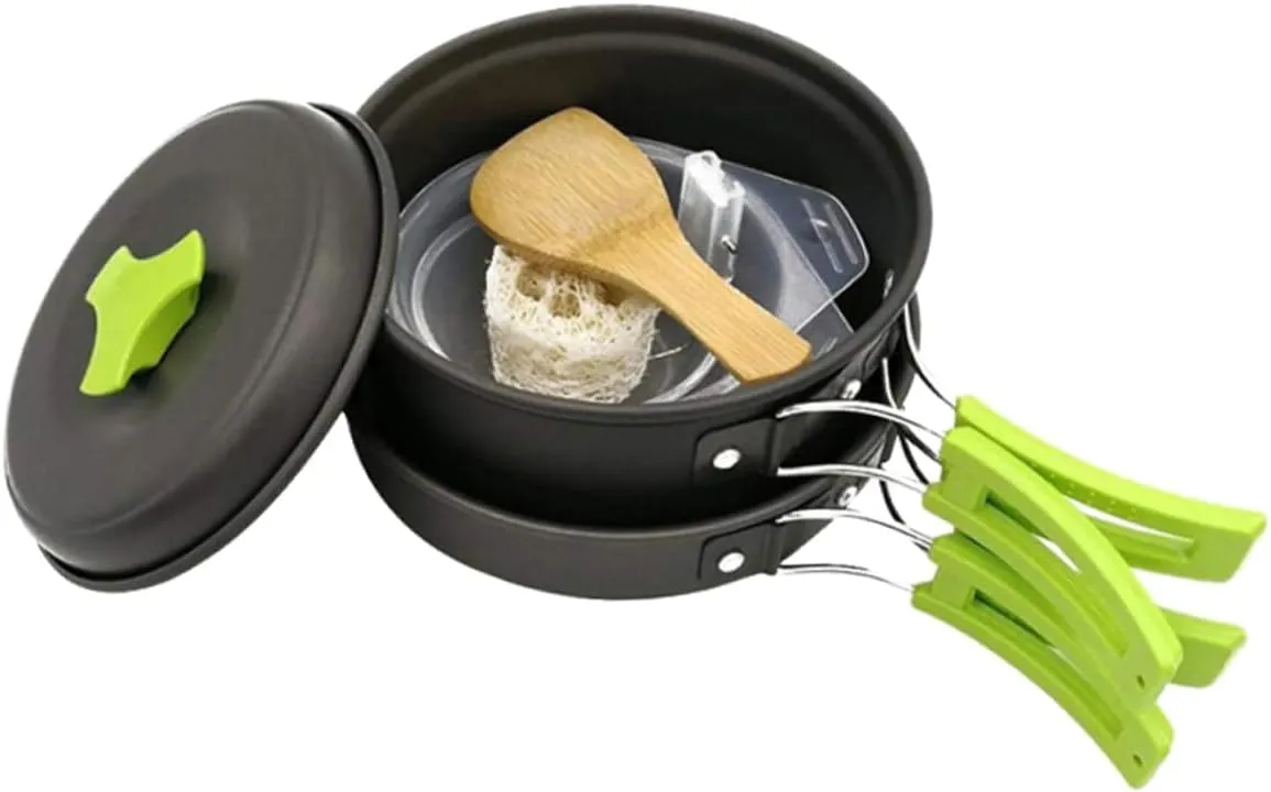 Camping Silverware Set 2-Person Outdoor Pot Set Titanium Cookware Portable Camping Dish Easy Clean