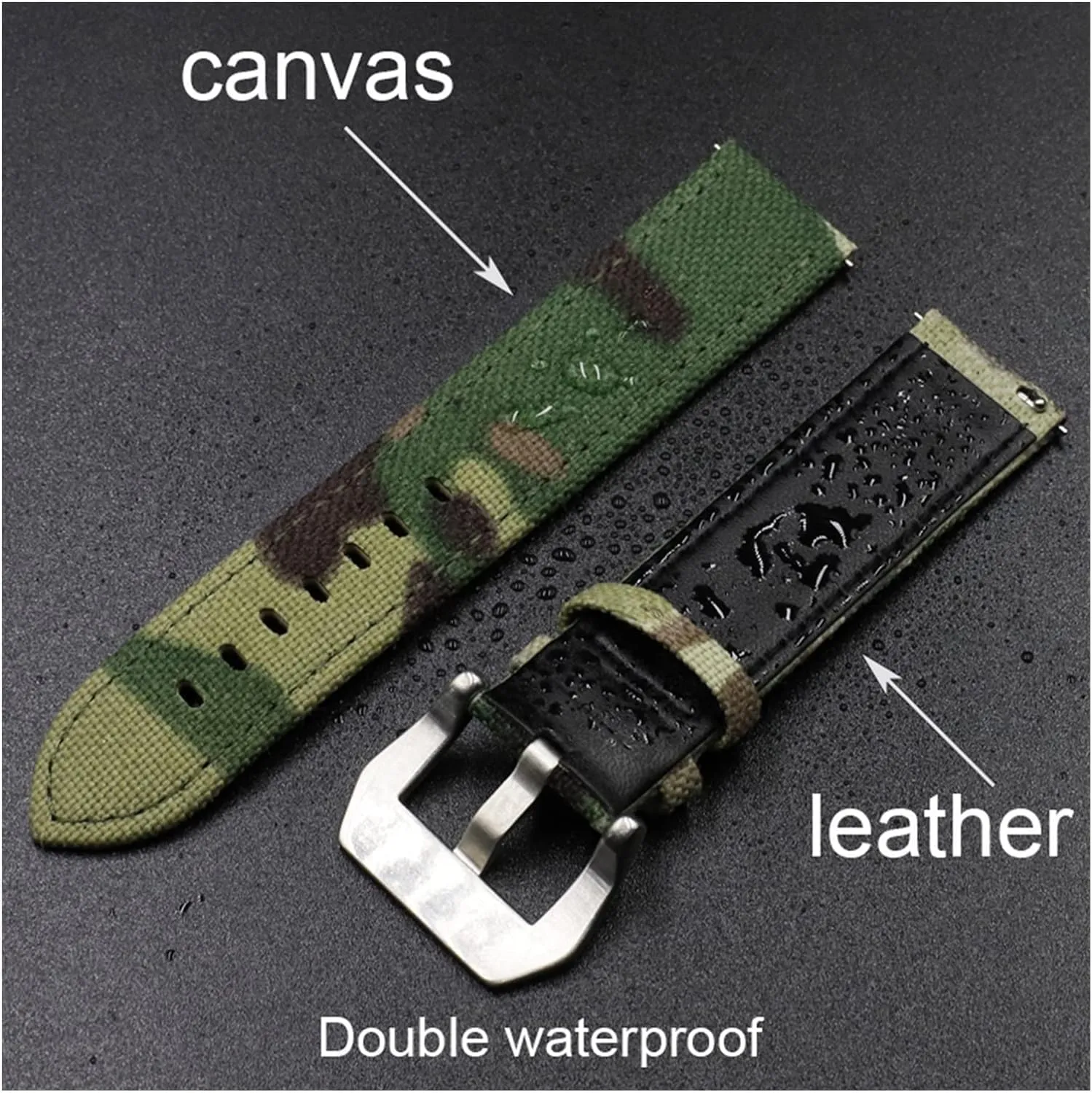 Canvas Leather Watchband Camouflage Military Watch Strap Watches Bracelet Pulseira For Men Watch Accessories
