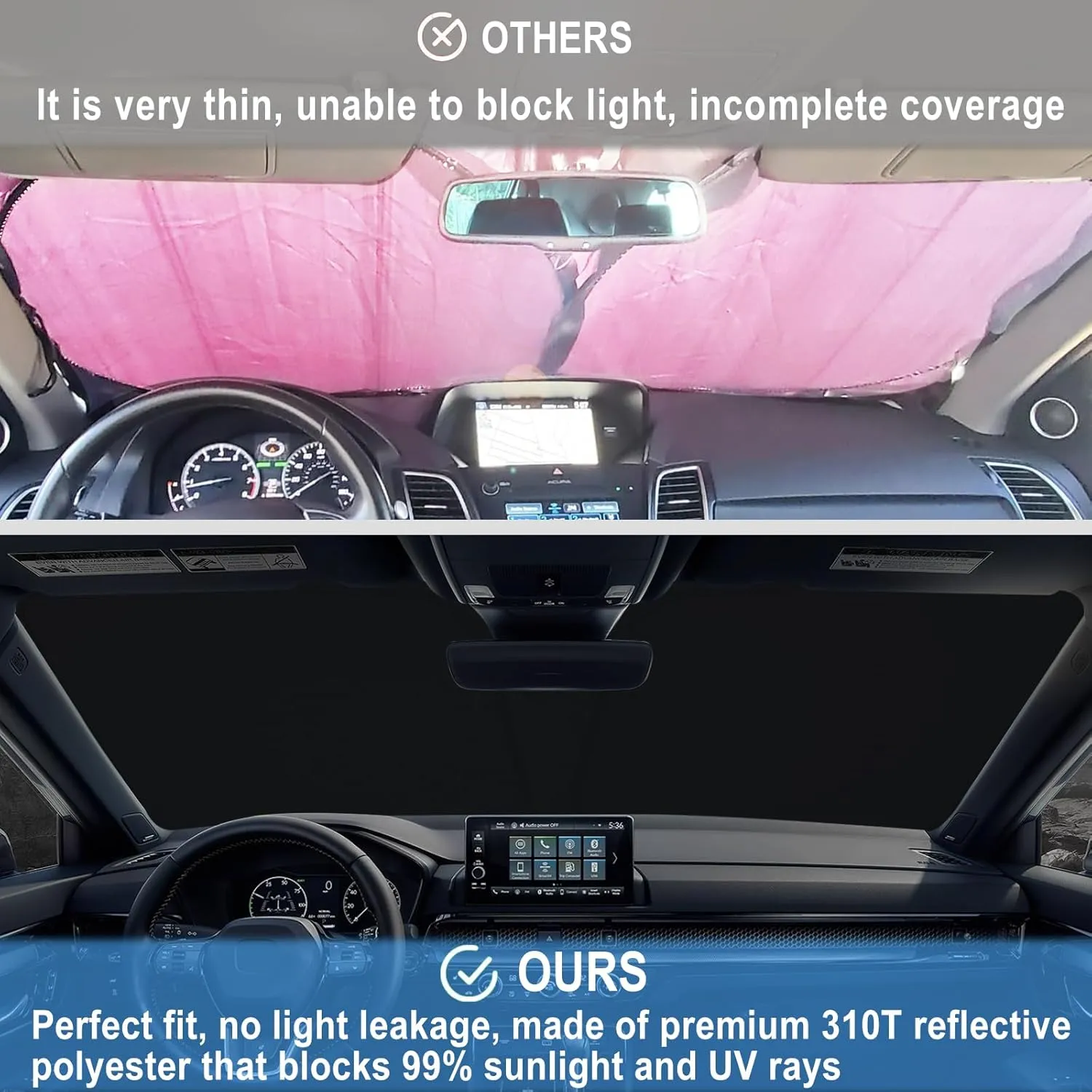 Car Windshield Sun Shade for Honda CRV 2023 2024 2025 Professional 310T Reflective Polyester UV & Heat Insulation Protection, Foldable Front Window Sunshade with Storage Pouch, Keep Car Interior Cool
