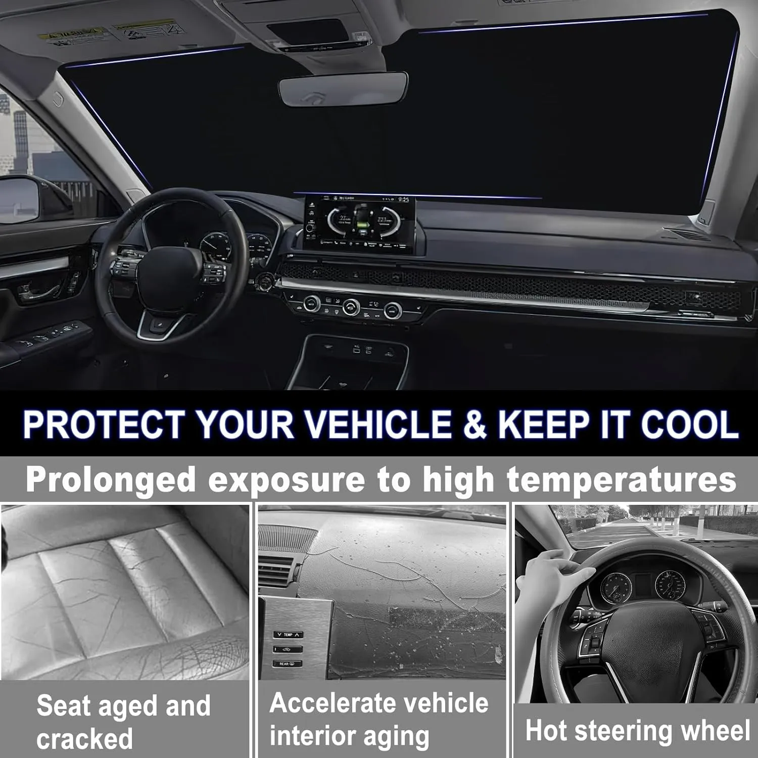 Car Windshield Sun Shade for Honda CRV 2023 2024 2025 Professional 310T Reflective Polyester UV & Heat Insulation Protection, Foldable Front Window Sunshade with Storage Pouch, Keep Car Interior Cool
