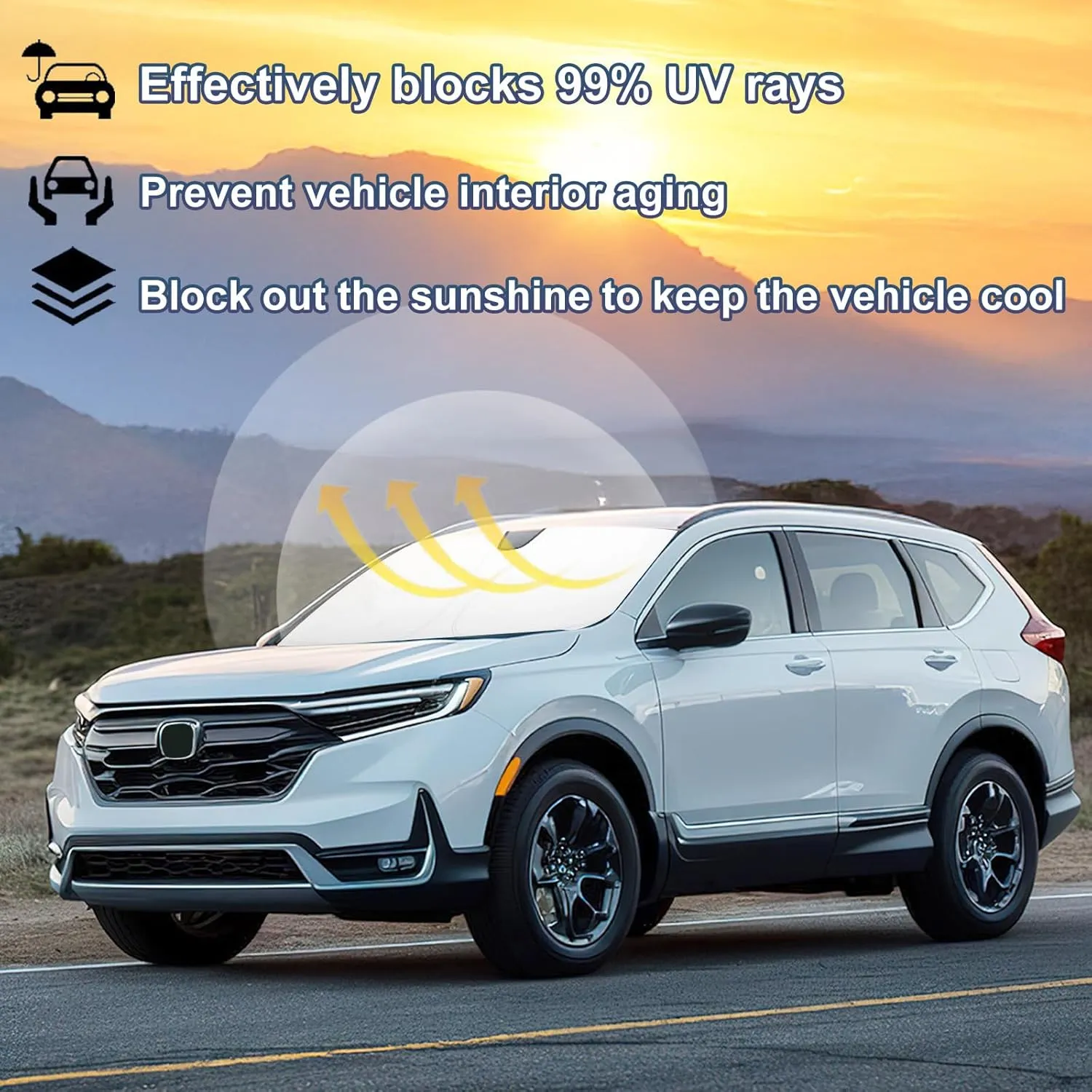Car Windshield Sun Shade for Honda CRV 2023 2024 2025 Professional 310T Reflective Polyester UV & Heat Insulation Protection, Foldable Front Window Sunshade with Storage Pouch, Keep Car Interior Cool