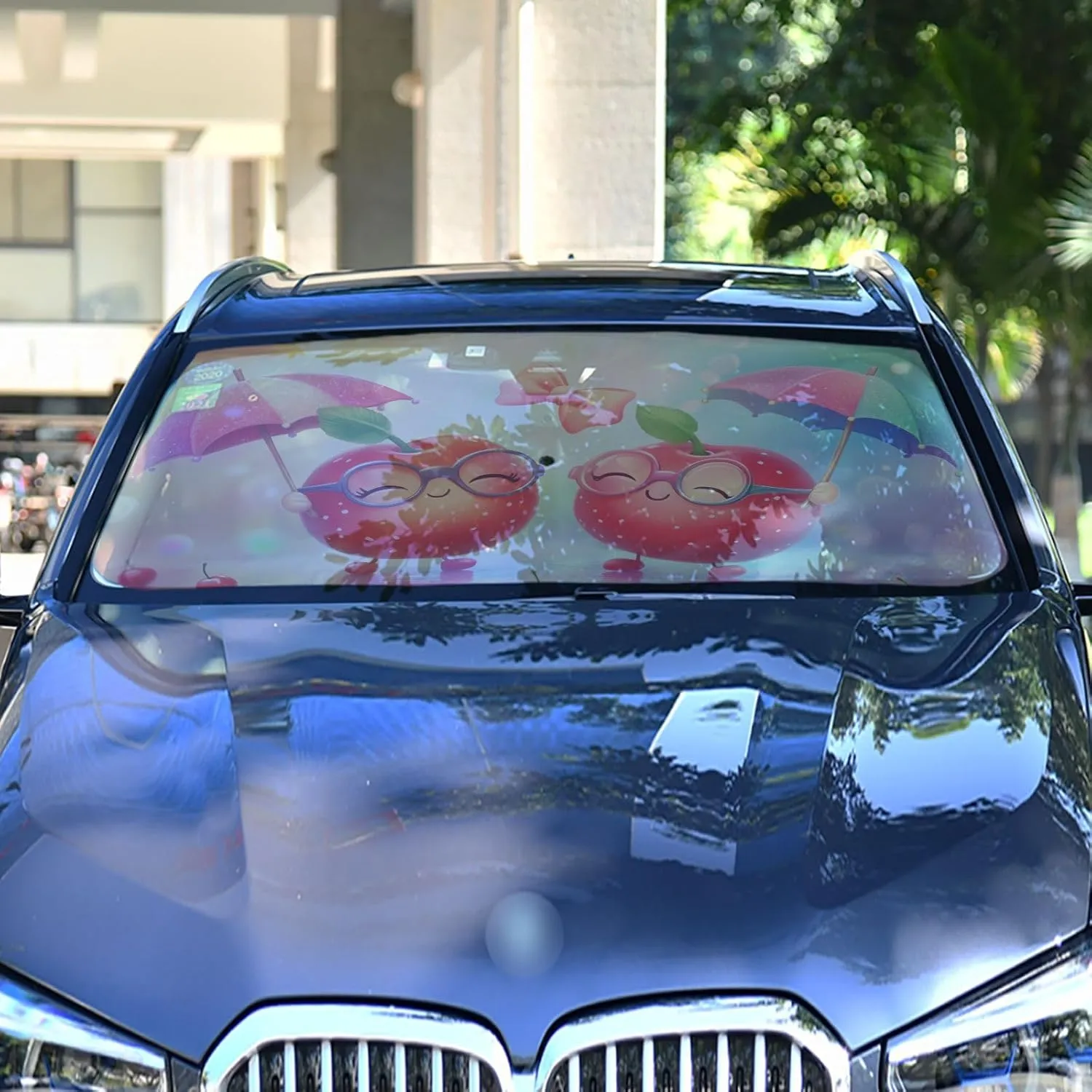 Car Windshield Sunshade Umbrella, Cherry Buddies Parade Windshield Cover Sun Shade, for Truck SUV Front Window Sunshade, Blocks Heat & UV Rays, Cool Down The Vehicle 58"x 29.7"