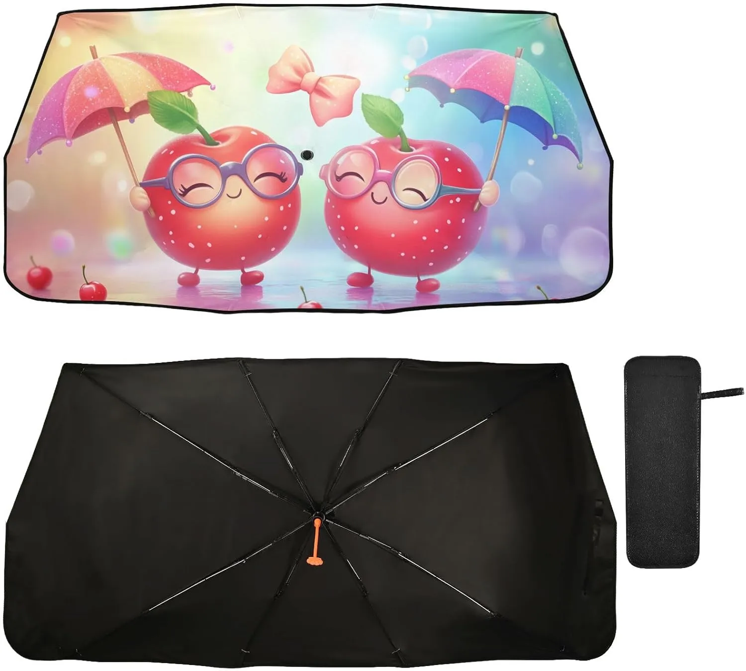 Car Windshield Sunshade Umbrella, Cherry Buddies Parade Windshield Cover Sun Shade, for Truck SUV Front Window Sunshade, Blocks Heat & UV Rays, Cool Down The Vehicle 58"x 29.7"