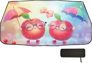 Car Windshield Sunshade Umbrella, Cherry Buddies Parade Windshield Cover Sun Shade, for Truck SUV Front Window Sunshade, Blocks Heat & UV Rays, Cool Down The Vehicle 58"x 29.7"