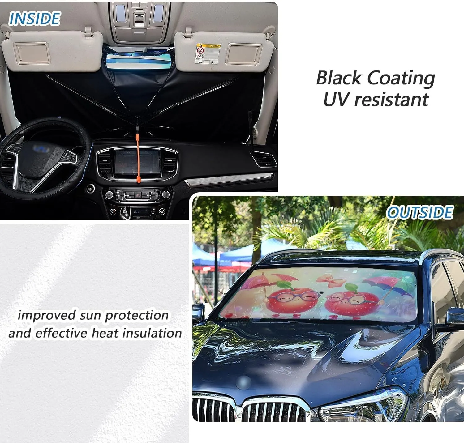Car Windshield Sunshade Umbrella, Cherry Buddies Parade Windshield Cover Sun Shade, for Truck SUV Front Window Sunshade, Blocks Heat & UV Rays, Cool Down The Vehicle 58"x 29.7"