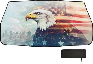 Car Windshield Sunshade Umbrella, Eagle Flag Double Exposure Windshield Cover Sun Shade, for Truck SUV Front Window Sunshade, Blocks Heat & UV Rays, Cool Down The Vehicle 58"x 29.7"