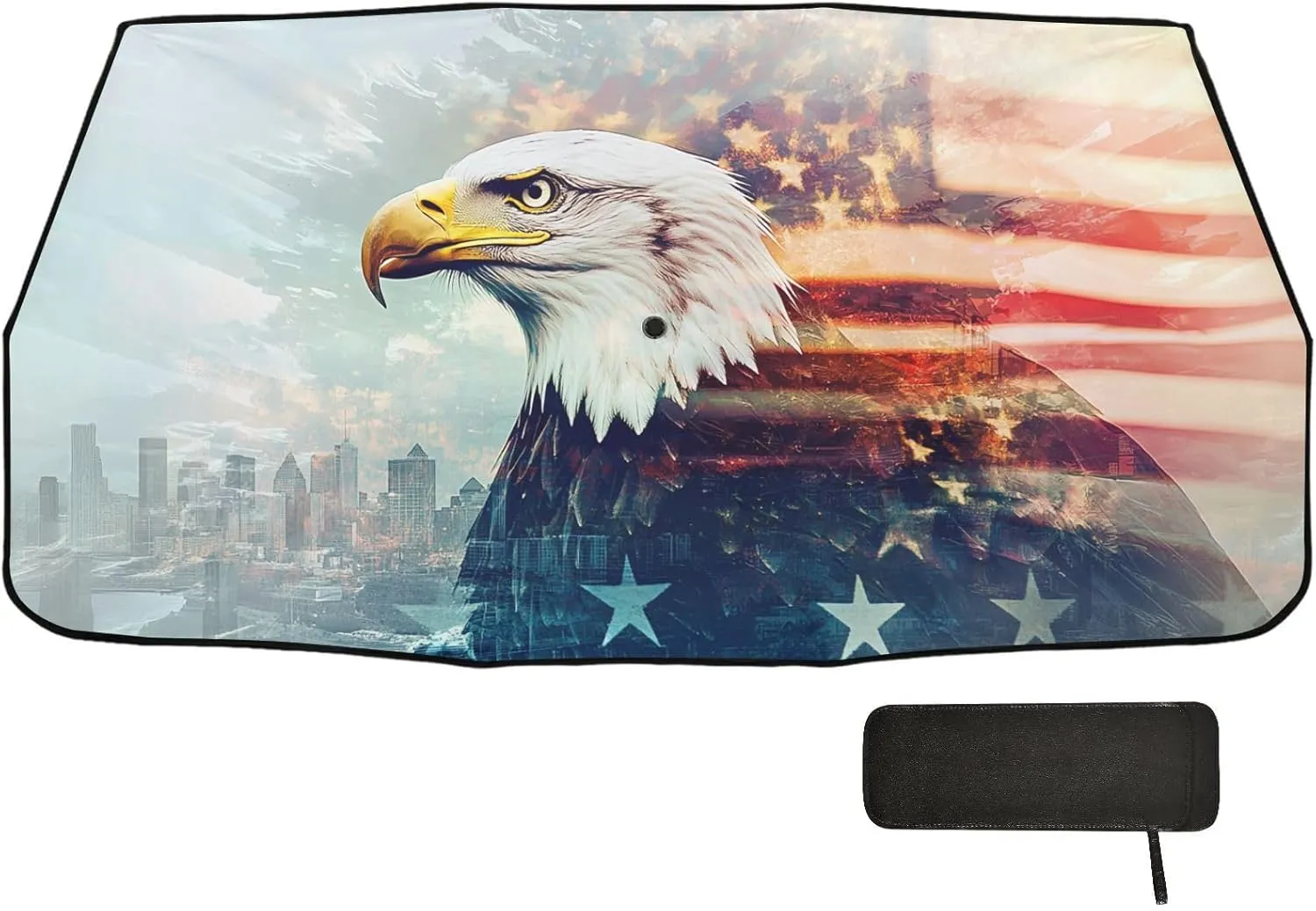 Car Windshield Sunshade Umbrella, Eagle Flag Double Exposure Windshield Cover Sun Shade, for Truck SUV Front Window Sunshade, Blocks Heat & UV Rays, Cool Down The Vehicle 58"x 29.7"