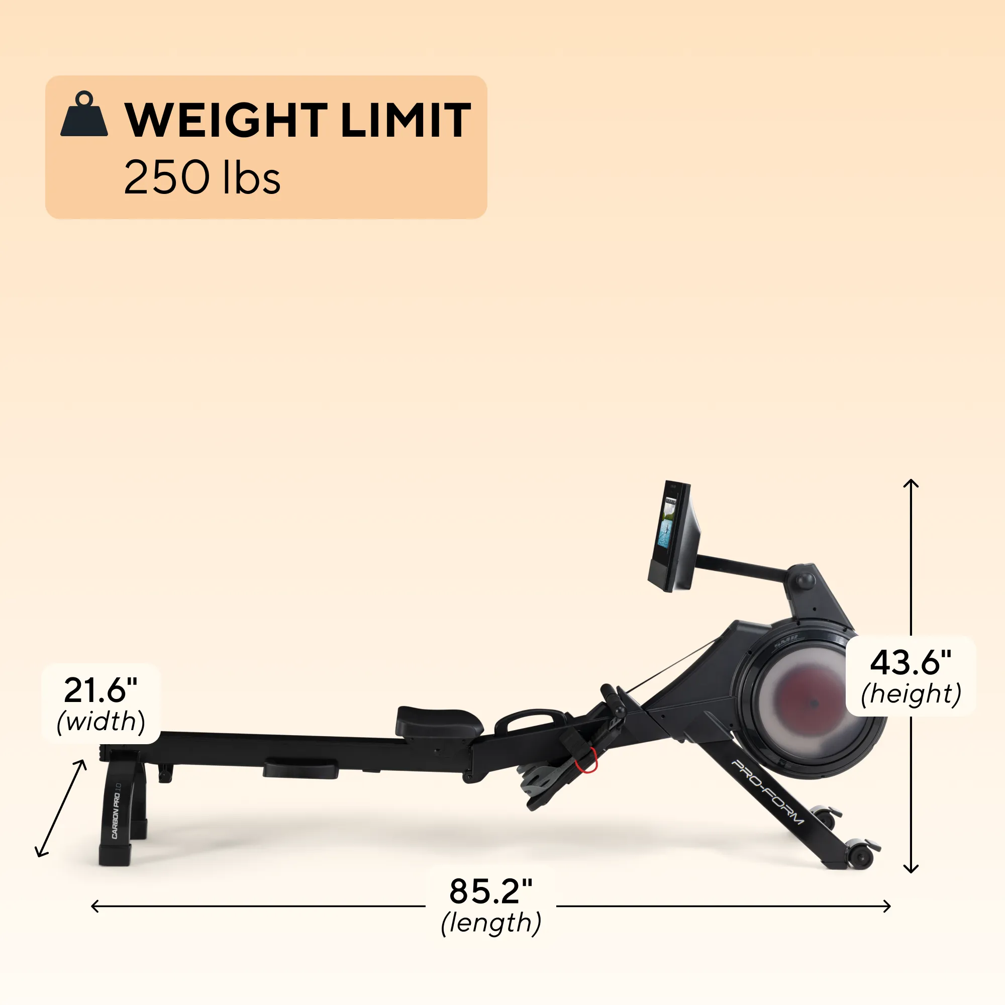 Carbon Pro10 Rower with 10" Touchscreen for Interactive, At-Home Workouts