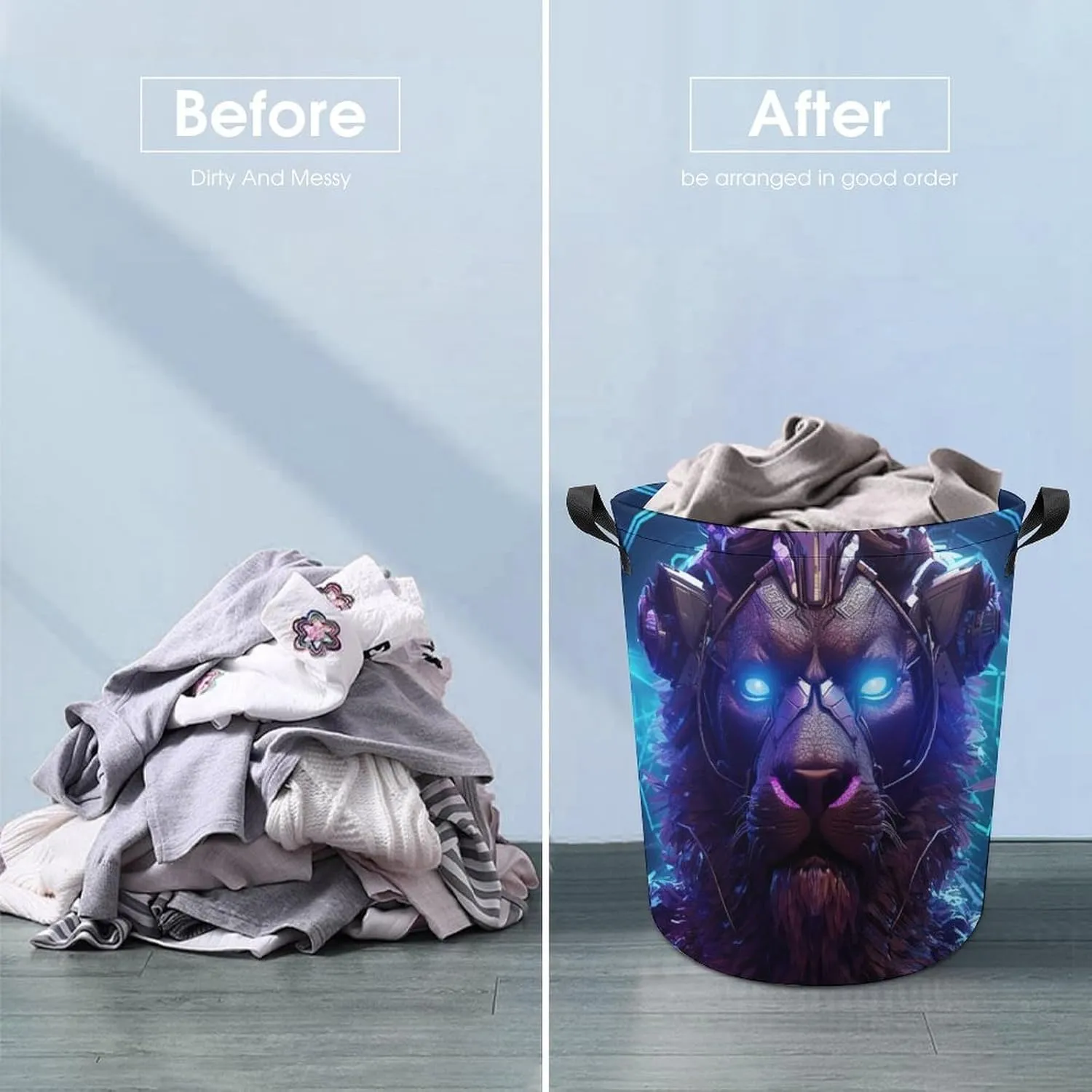 Carnivore Laundry Basket, Wild Animals Collapsible Laundry Hamper, Waterproof Oxford Cloth Laundry Bag with Handles, Lion Clothes Toy Organizer Basket for Room, style-4