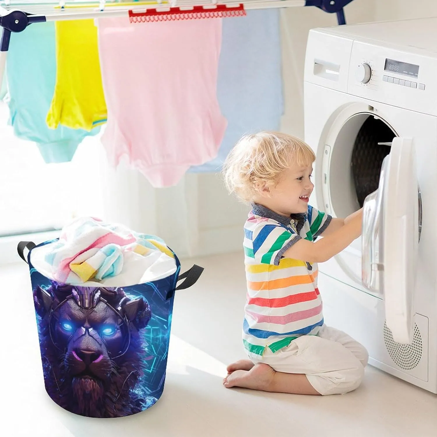 Carnivore Laundry Basket, Wild Animals Collapsible Laundry Hamper, Waterproof Oxford Cloth Laundry Bag with Handles, Lion Clothes Toy Organizer Basket for Room, style-4