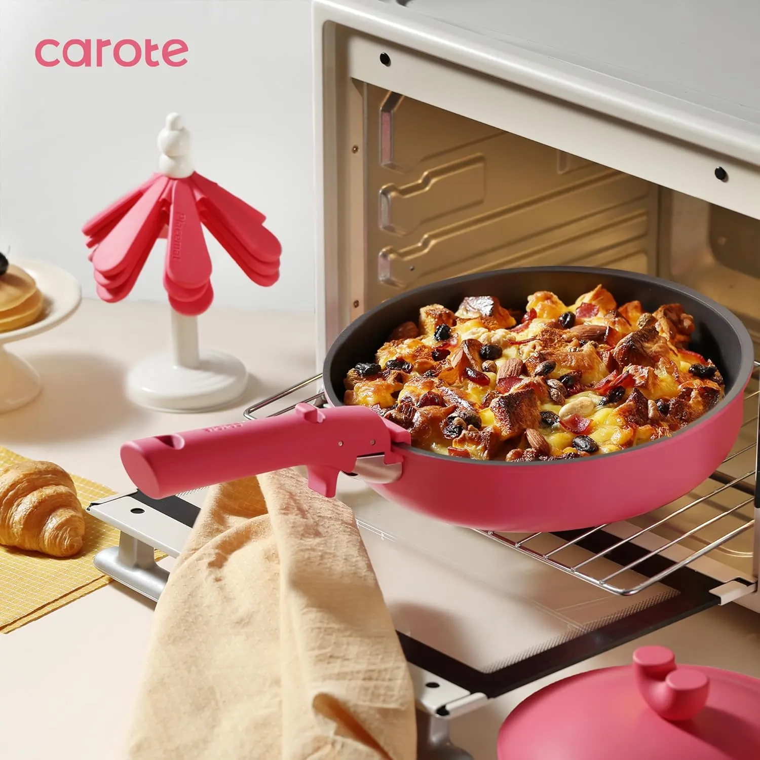 CAROTE 24pcs Pots and Pans Set Non Stick, Nonstick Cookware Set, Oven/Dishwasher/Fridge Safe Pots and Pans, RV Safe Cookware, Induction Kitchen Gift Set Detachable Handle, Pink