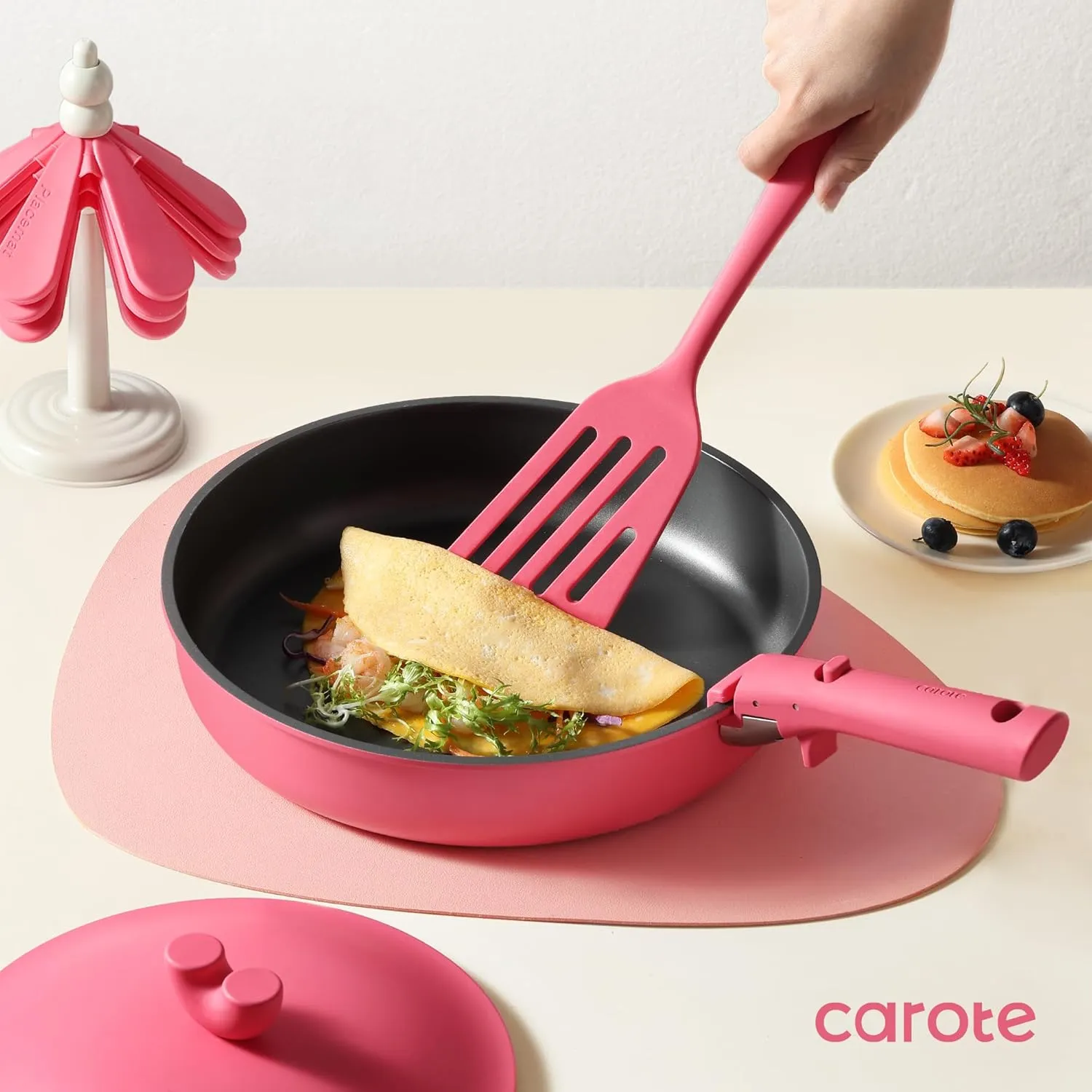 CAROTE 24pcs Pots and Pans Set Non Stick, Nonstick Cookware Set, Oven/Dishwasher/Fridge Safe Pots and Pans, RV Safe Cookware, Induction Kitchen Gift Set Detachable Handle, Pink