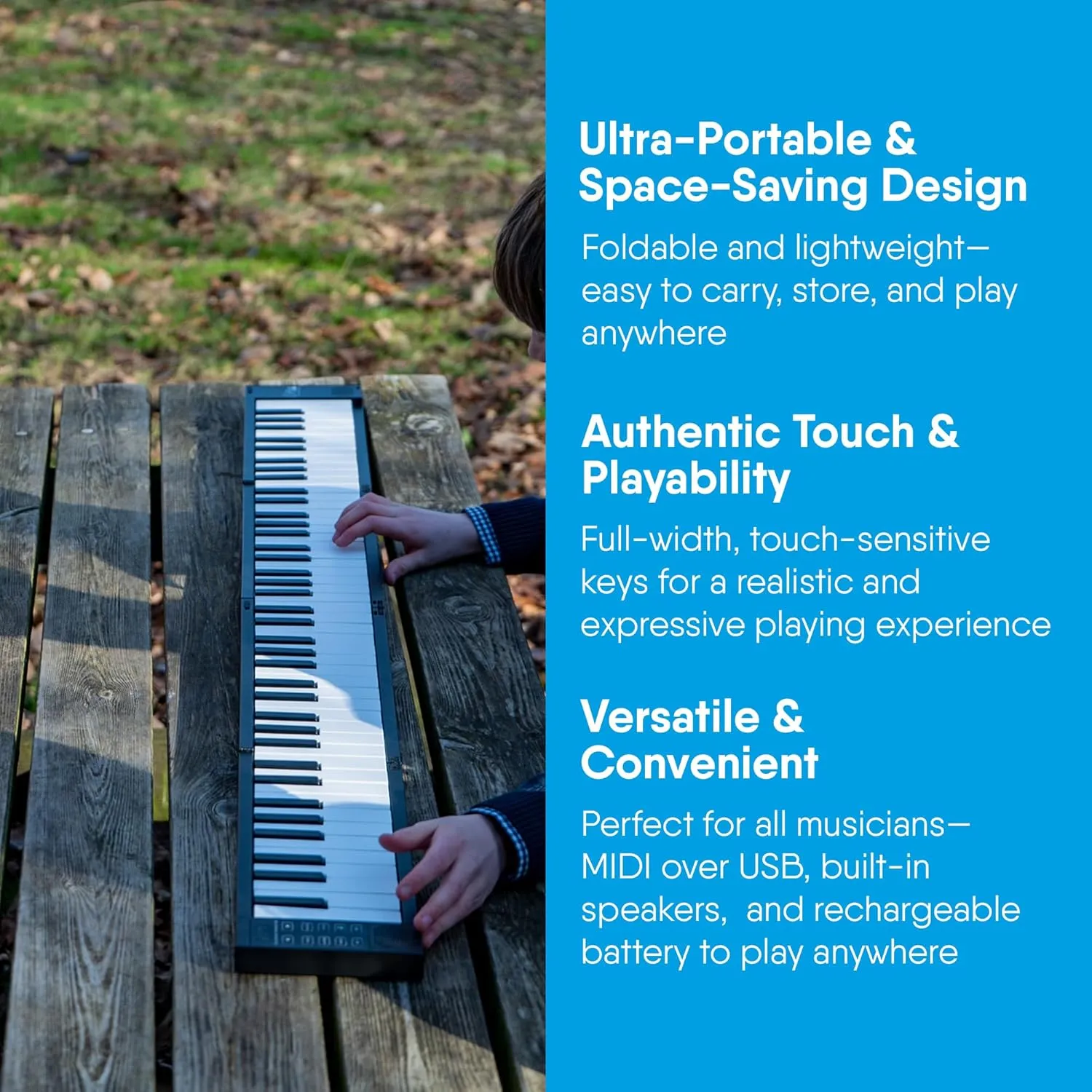 Carry-on 88 Key Folding Piano - Ultra-Portable and Full-Sized with 128 Voices and USB MIDI Connectivity - Travel Piano Keyboard Perfect for Practice, Travel, and Performances - Black