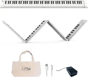Carry-on Folding Piano 88 Touch - Ultra-Portable and Full-Sized with 128 Voices, USB & Bluetooth MIDI Connectivity - Travel Piano Keyboard Perfect for Practice, Travel, and Performances - White
