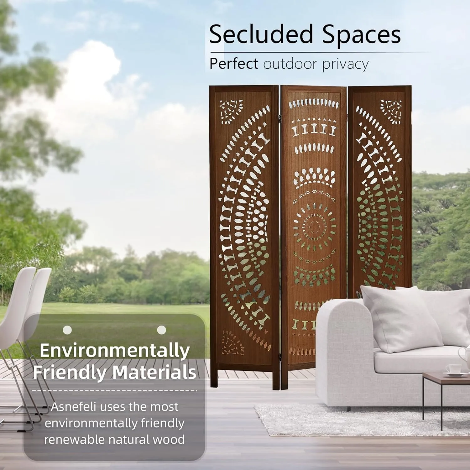 Carved Room Divider Wall, 5.6 FT Tall Room Divider Room, 3 Panel Wood Privacy Screen, Portable Freestanding Wall Divider Screen for Room Separation Home Bedroom Office Restaurant (Dark Brown)