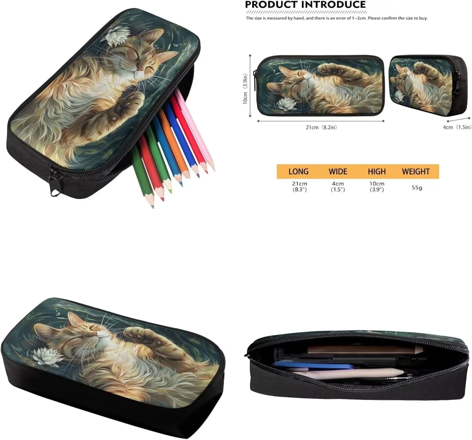 Cat Print Kids Backpack for Girls Multi-Pockets tote Bag for School for Children Grease Proofing Foldable Insulated Lunch Bag and Pencil Bag for Students