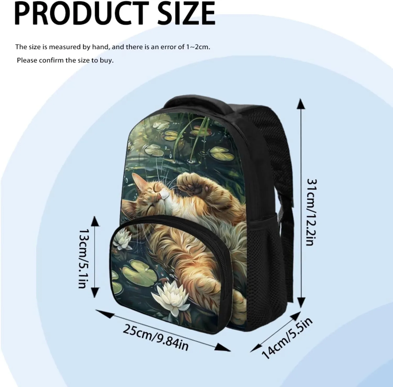 Cat Print Kids Backpack for Girls Multi-Pockets tote Bag for School for Children Grease Proofing Foldable Insulated Lunch Bag and Pencil Bag for Students