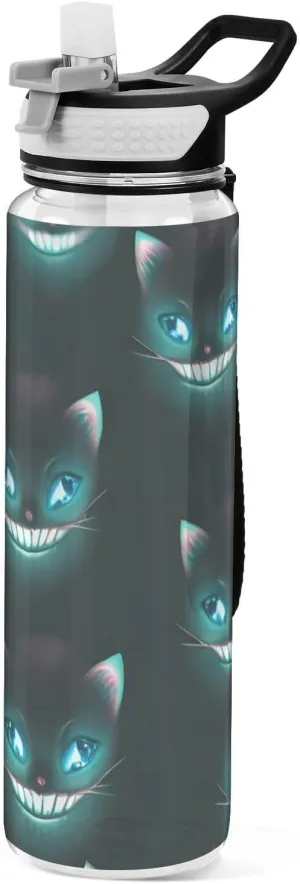 CEBUGI Cheshire Cat Texture 30oz Sports Water Bottle with Detachable Strap&Straw,BPA Free Wide Mouth Bottles Tritan Reusable Plastic for School Gym Travle