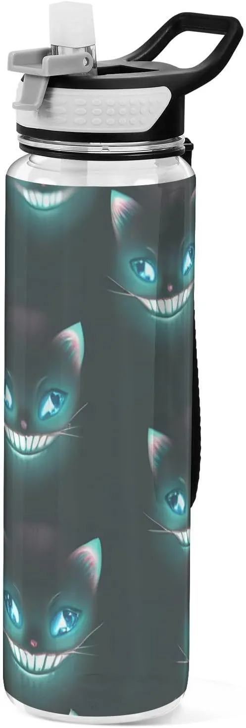 CEBUGI Cheshire Cat Texture 30oz Sports Water Bottle with Detachable Strap&Straw,BPA Free Wide Mouth Bottles Tritan Reusable Plastic for School Gym Travle