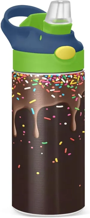 CEBUGI Colorful Sprinkles Water Bottles BPA-Free Leak-Proof kids water bottle with straw 12 Oz Vacuum Insulated water bottle stainless steel for Boys Girls