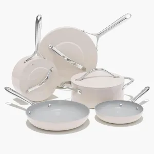 Ceramic Nonstick Pots and Pans Set Ceramic Cookware Set 8-Piece - Non-Toxic & PTFE/PFOA/PFAS Free, Induction Compatible, Oven & Dishwasher Safe to 500°F, Cream