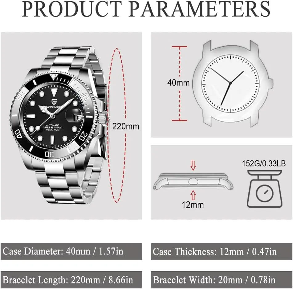 CEYADG Pagani Design Watches for Men Japan NH35 Movement Automatic Watch 40mm Stainless Steel Diver Waterproof Sapphire Crystal Sport Mens Watches