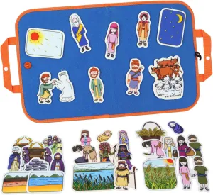 CHEFAN 4 Pack Felt Board Bible Stories Set, Flannel Board Stories, Nativity Flannel Graph Bible Toy for Kids, Include Ruth and Naomi, Crossing The Jordan River, Moses is Born, Jacob Wrestles with God