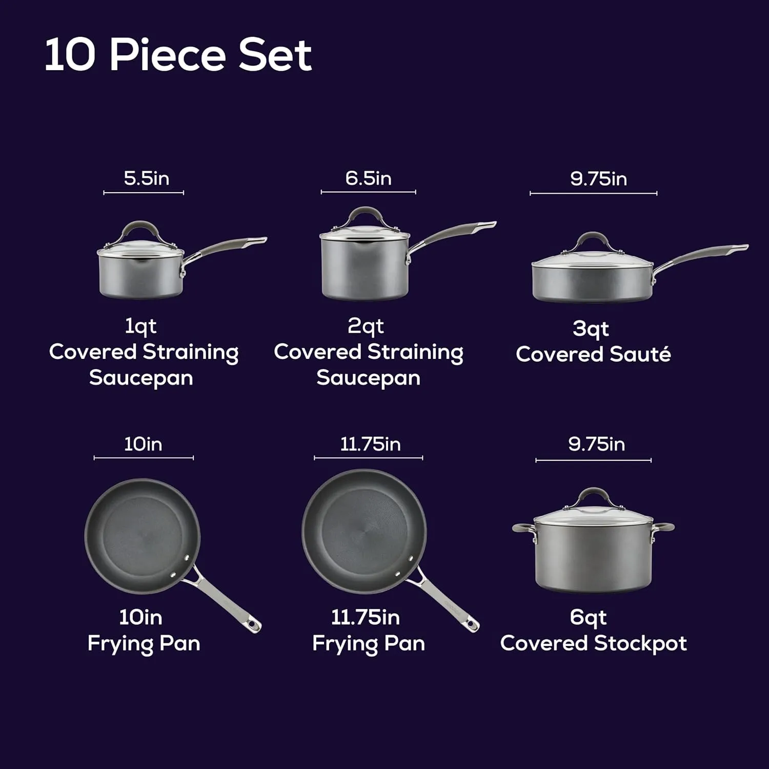 Circulon Elementum Hard Anodized Nonstick Cookware/Pots and Pans Set, 10 Piece, Gray
