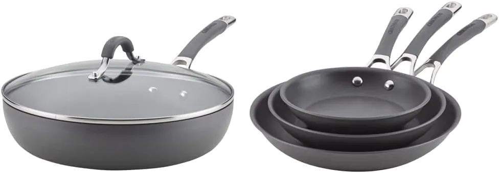Circulon Radiance Deep Hard Anodized Nonstick Frying Pan - 12 Inch, Gray & Radiance Hard Anodized Nonstick Frying Pan Set/Fry Pan Set/Skillet Set - 8.5 Inch, 10 Inch, and 12.25 Inch, Gray