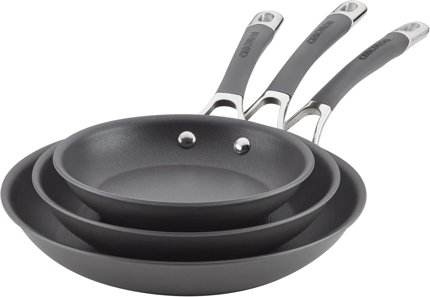 Circulon Radiance Deep Hard Anodized Nonstick Frying Pan - 12 Inch, Gray & Radiance Hard Anodized Nonstick Frying Pan Set/Fry Pan Set/Skillet Set - 8.5 Inch, 10 Inch, and 12.25 Inch, Gray