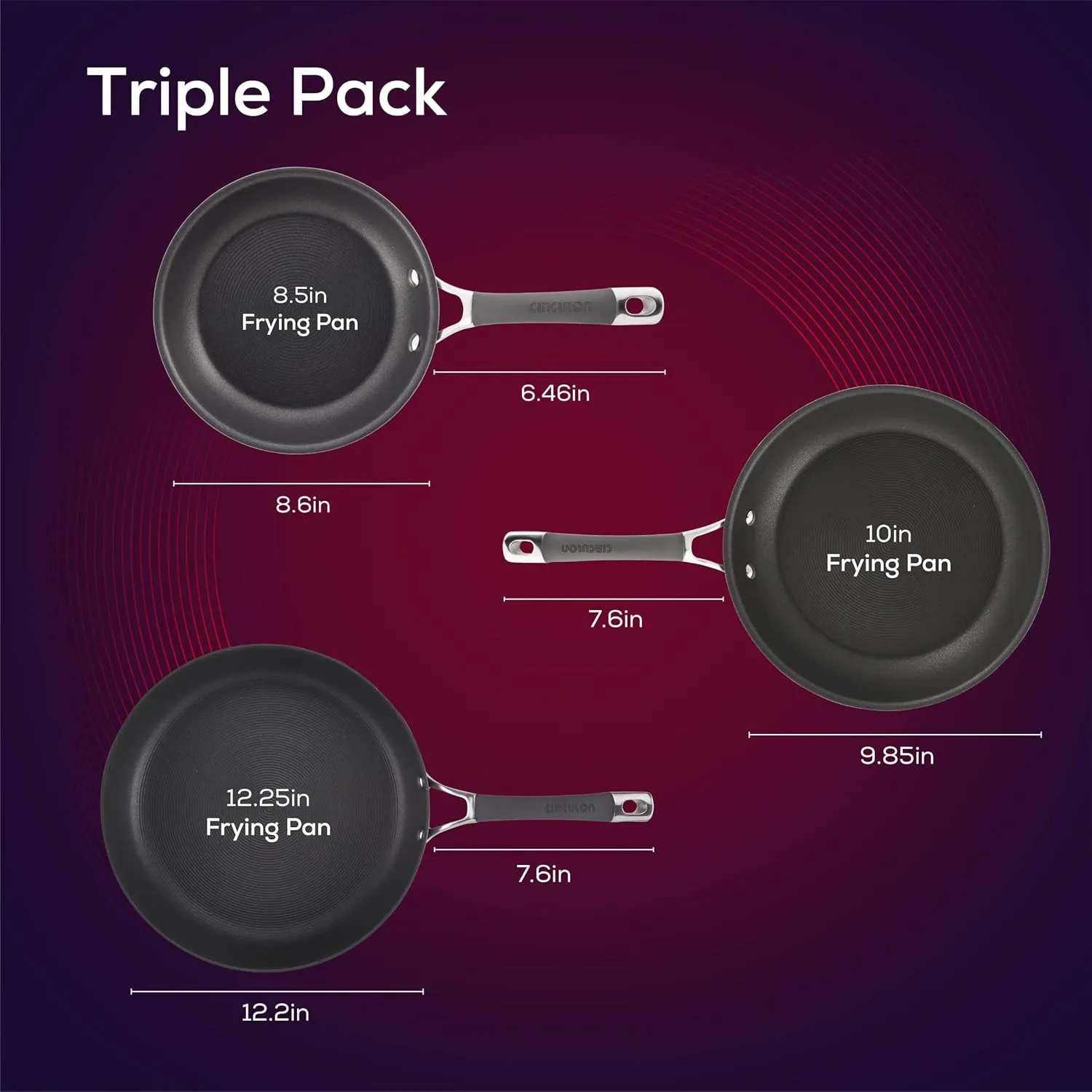 Circulon Radiance Deep Hard Anodized Nonstick Frying Pan - 12 Inch, Gray & Radiance Hard Anodized Nonstick Frying Pan Set/Fry Pan Set/Skillet Set - 8.5 Inch, 10 Inch, and 12.25 Inch, Gray