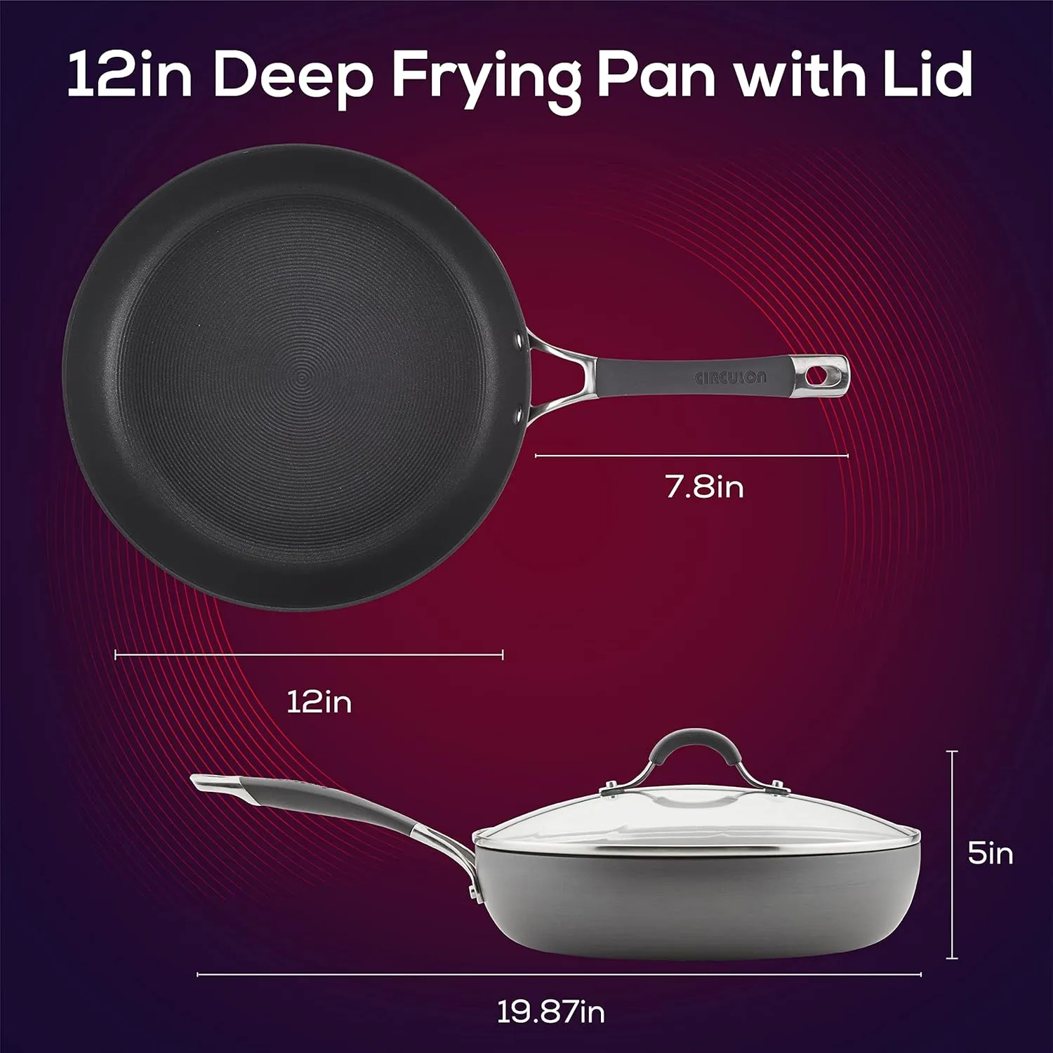 Circulon Radiance Deep Hard Anodized Nonstick Frying Pan - 12 Inch, Gray & Radiance Hard Anodized Nonstick Frying Pan Set/Fry Pan Set/Skillet Set - 8.5 Inch, 10 Inch, and 12.25 Inch, Gray