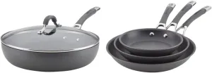 Circulon Radiance Deep Hard Anodized Nonstick Frying Pan - 12 Inch, Gray & Radiance Hard Anodized Nonstick Frying Pan Set/Fry Pan Set/Skillet Set - 8.5 Inch, 10 Inch, and 12.25 Inch, Gray