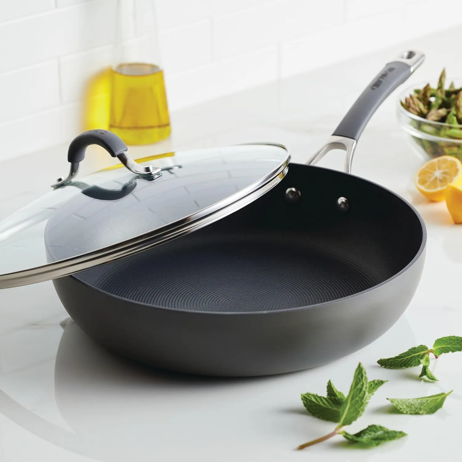 Circulon Radiance Deep Hard Anodized Nonstick Frying Pan /Skillet with Lid - 12 Inch, Gray