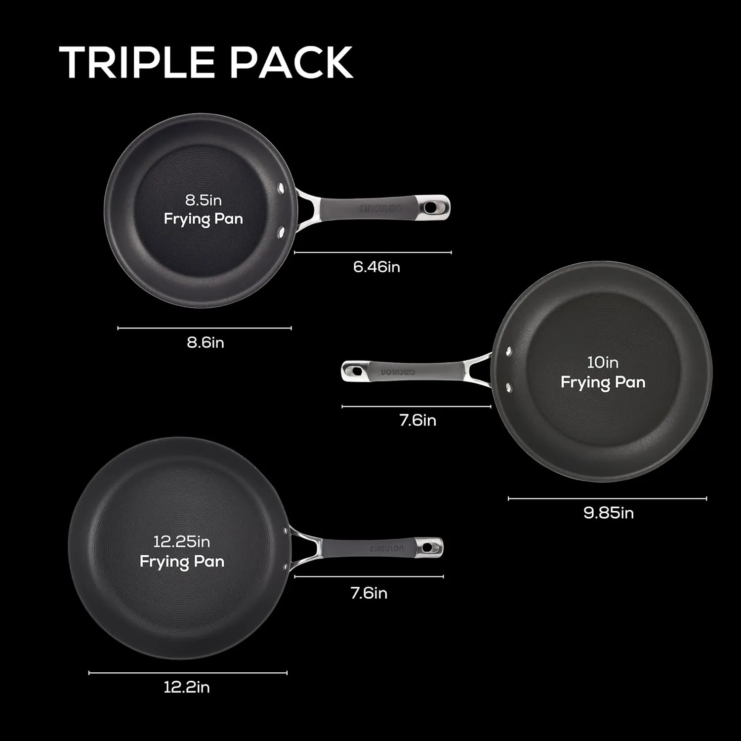 Circulon Radiance Hard Anodized Nonstick Frying / Fry Pan Set / Skillet Set - 8.5 Inch, 10 Inch, and 12.25 Inch , Gray