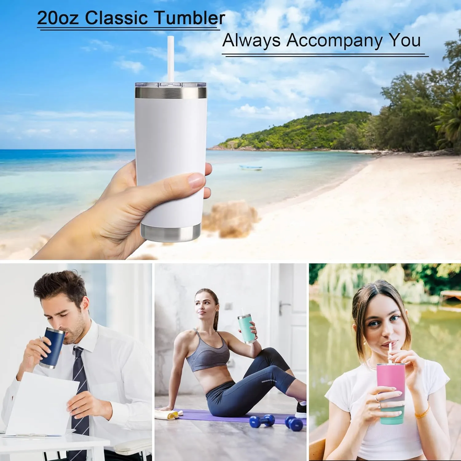 CIVAGO 20oz Insulated Stainless Steel Tumbler, Coffee Tumbler with Lid and Straw, Double Wall Vacuum Leak-proof Travel Coffee Mug, Powder Coated Water Tumbler Cup (Serene Lake,1)