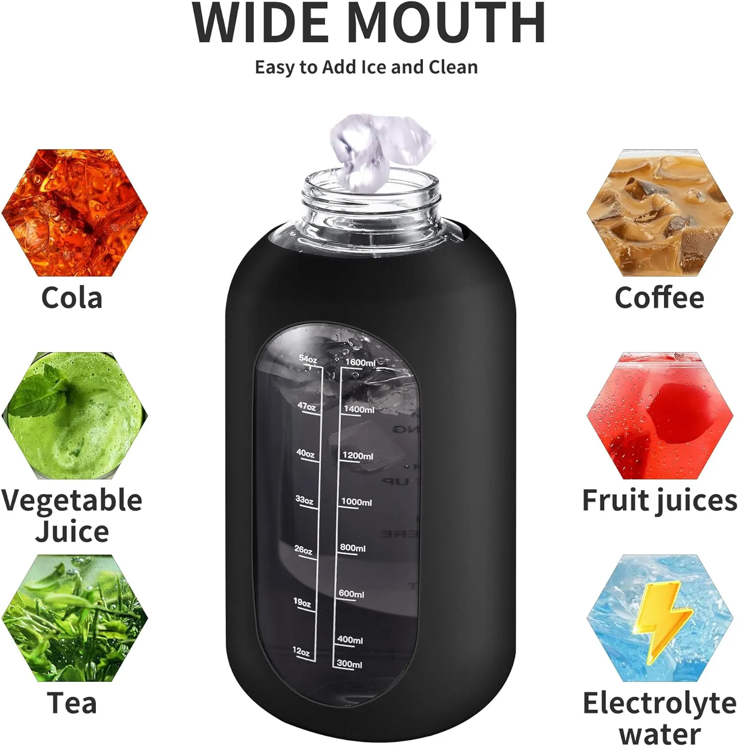 CIVAGO 64 oz Glass Water Bottle Jug with Straw and Handle, Half Gallon Sports Motivational Water Bottle with Time Marker, Wide Mouth Flask Canteen with Silicone Sleeve for Gym, Apricot