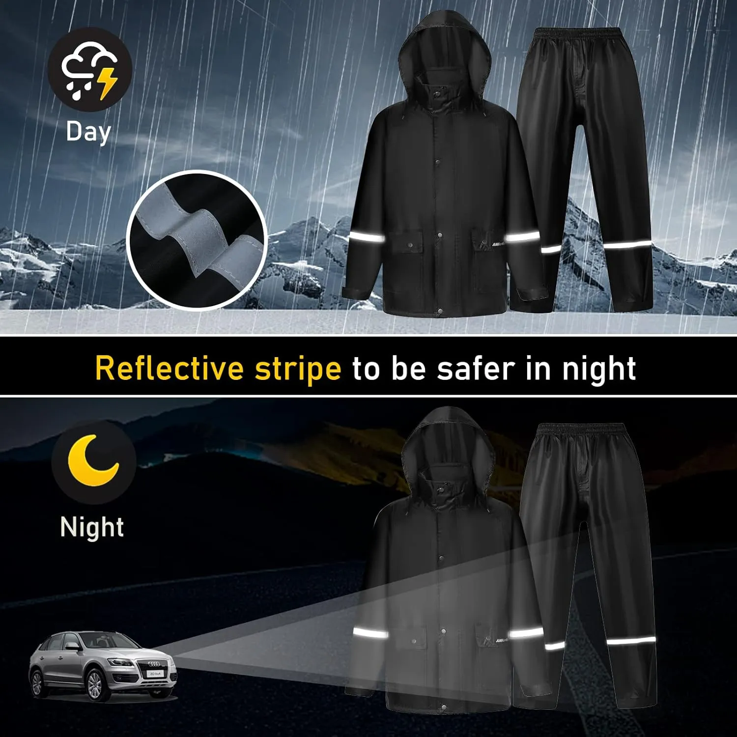 Classic Rain Suits for Men Waterproof Durable Rain Gear with Reflective Strip Rain Jacket Pants for Golf Camping