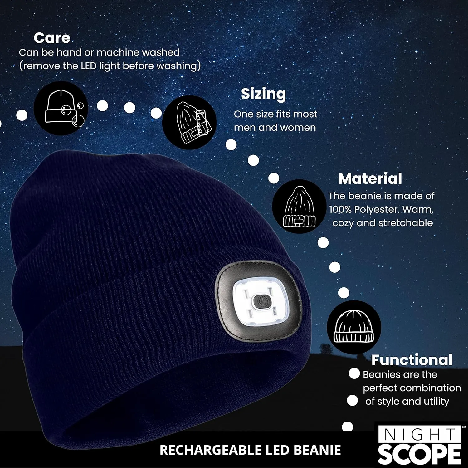 Classic Rechargeable LED Warm Knit Beanie Head Light Hat Headlamp for Outdoor Activities