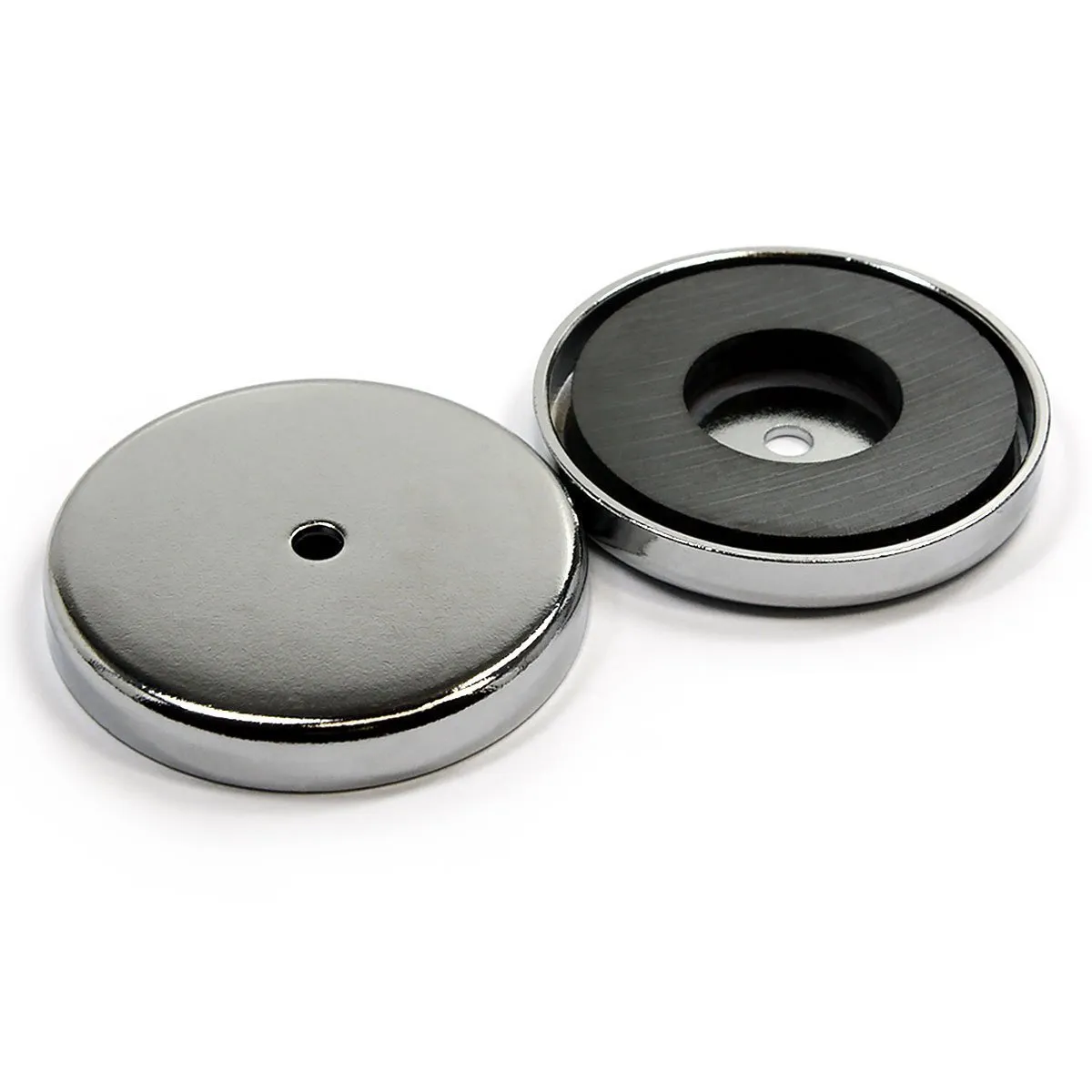 CMS MAGNETICS - 3-Pack RB80 C8 Ceramic Ferrite Round Base Magnet with Anti-Corrosion Chrome Plated Steel Cup and 100 LB Pull Force - Cup Diameter: 81.3mm, Center Hole: 7mm, Thickness: 10.7mm