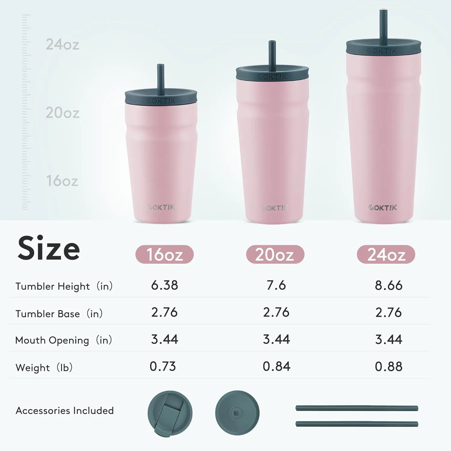 COKTIK 20oz Insulated Tumbler with Lid and Straw 2 Lids (Straw/Flip) Iced Coffee Cup Reusable Stainless Steel Travel Mug Water Bottle Cupholder Friendly for Women Men Her Him (Blush)