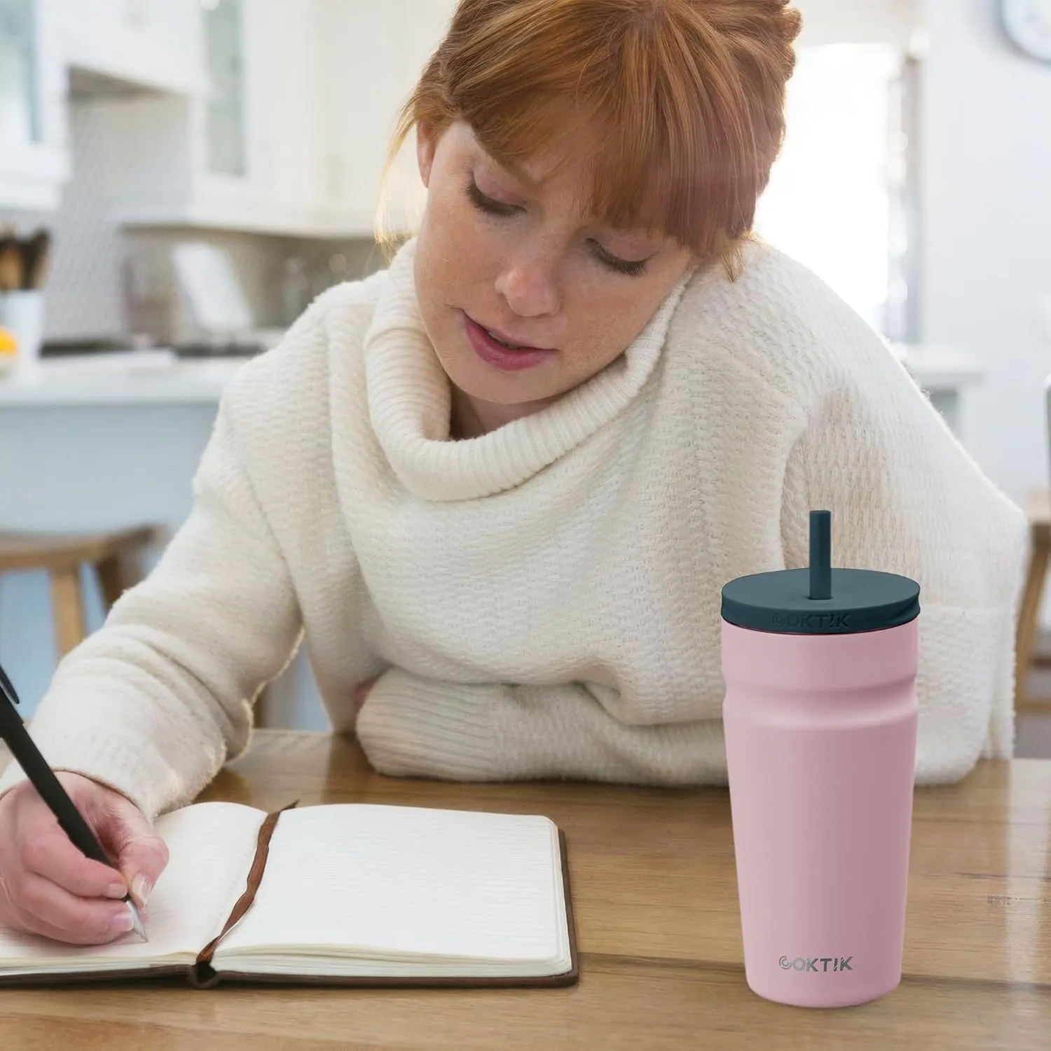 COKTIK 20oz Insulated Tumbler with Lid and Straw 2 Lids (Straw/Flip) Iced Coffee Cup Reusable Stainless Steel Travel Mug Water Bottle Cupholder Friendly for Women Men Her Him (Blush)